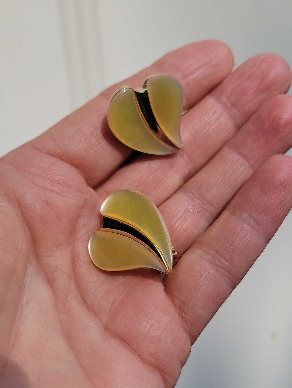 Gold-Tone Olive Heart Clip-On Earrings